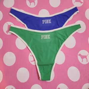 VS PINK 2pk Soft Cotton Modal Hi-leg Logo Thong Panties Size Lg Blue Green